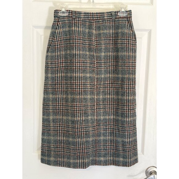 John Mayer Vintage Plaid 100% Wool Knee Length Pencil Skirt Size 10 - Picture 1 of 8